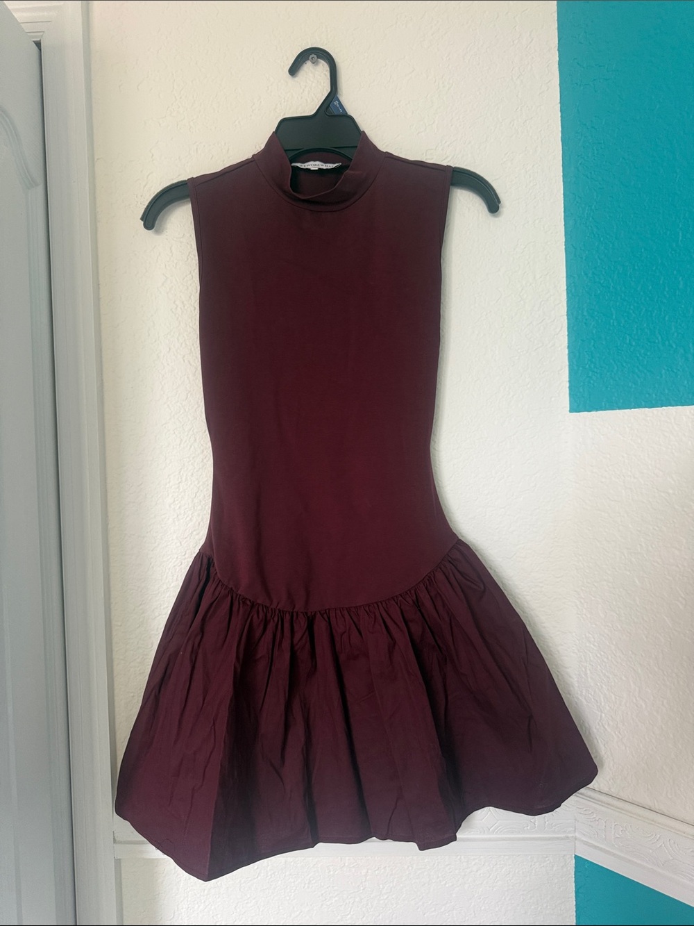 WeWoreWhat Sleeveless Mock Neck Drop-Waist Top in Burgundy